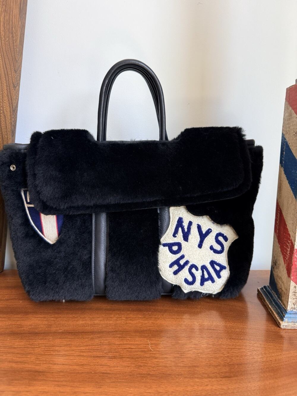 Vintage Rockabilly Handbag NY Patches Leather & Fur By CLUTCHGOLF Designer Bag